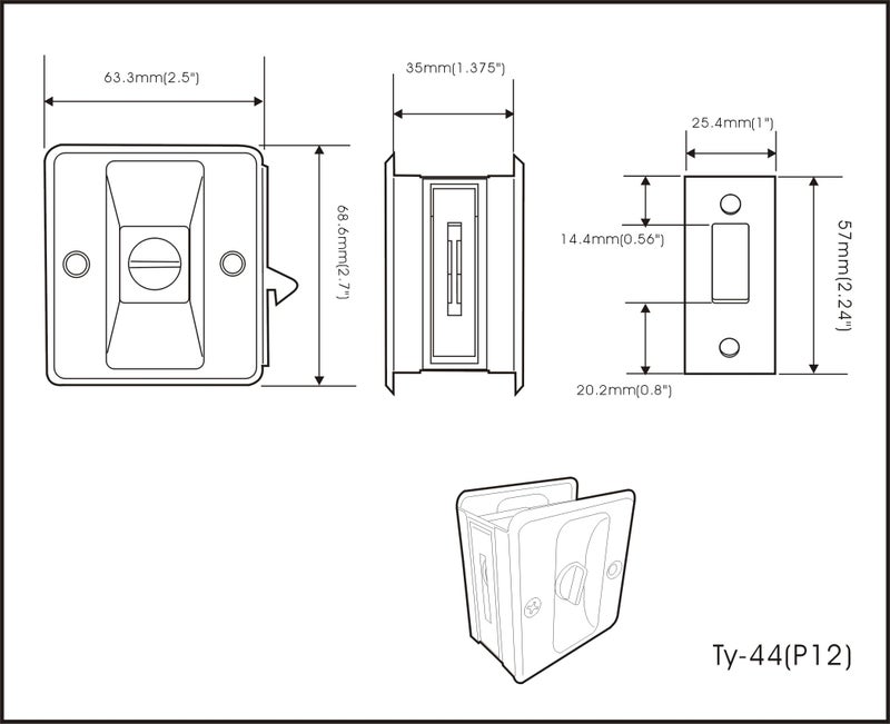 QCAA Solid Brass Sliding Door Pull Privacy Pocket Lock, Matte Black, Made in Taiwan, 1 Pack - Image 3